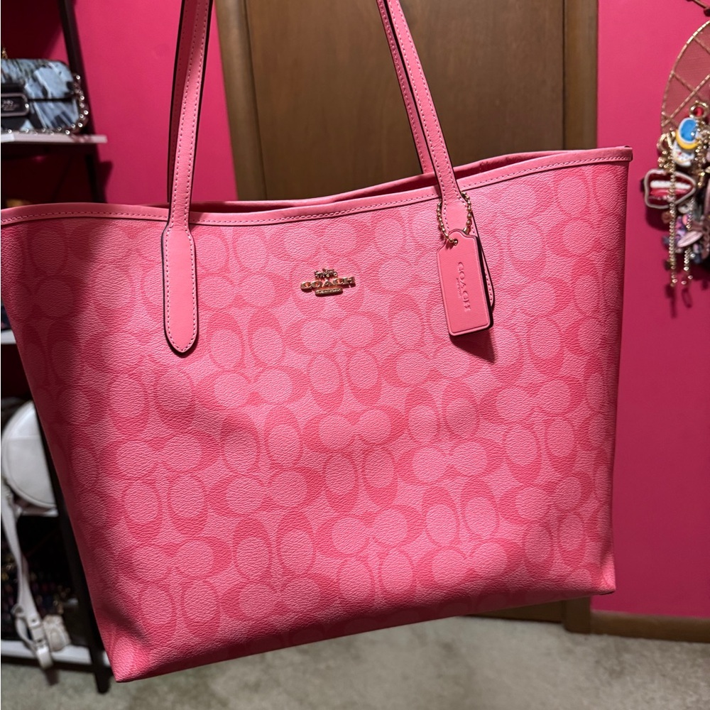 Coach Pink Lemonade Signature City Tote Bag